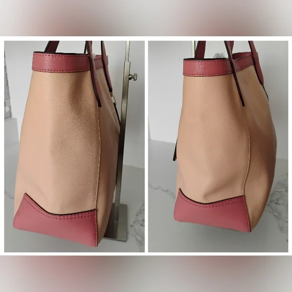 Coach Horse & Carriage Tote - LIKE NEW Tan and Salmon Pink (MSRP $398) - Picture 5 of 16